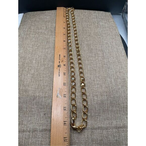 Rhinestone and Gold Tone Bold Chain Length Necklace Elegant - Picture 7 of 10